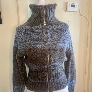 Free People Grey & Blue Zip Front Turtle Neck Sweater